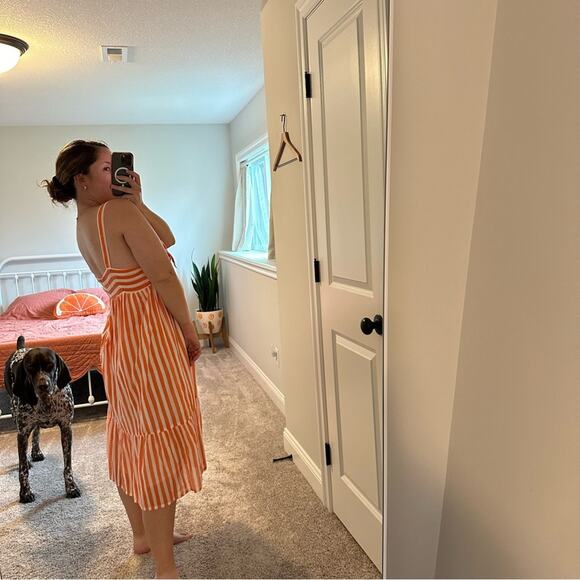 Tuckernuck Oliphant Orange White Cotton Striped Maxi Dress Large - Picture 3 of 15